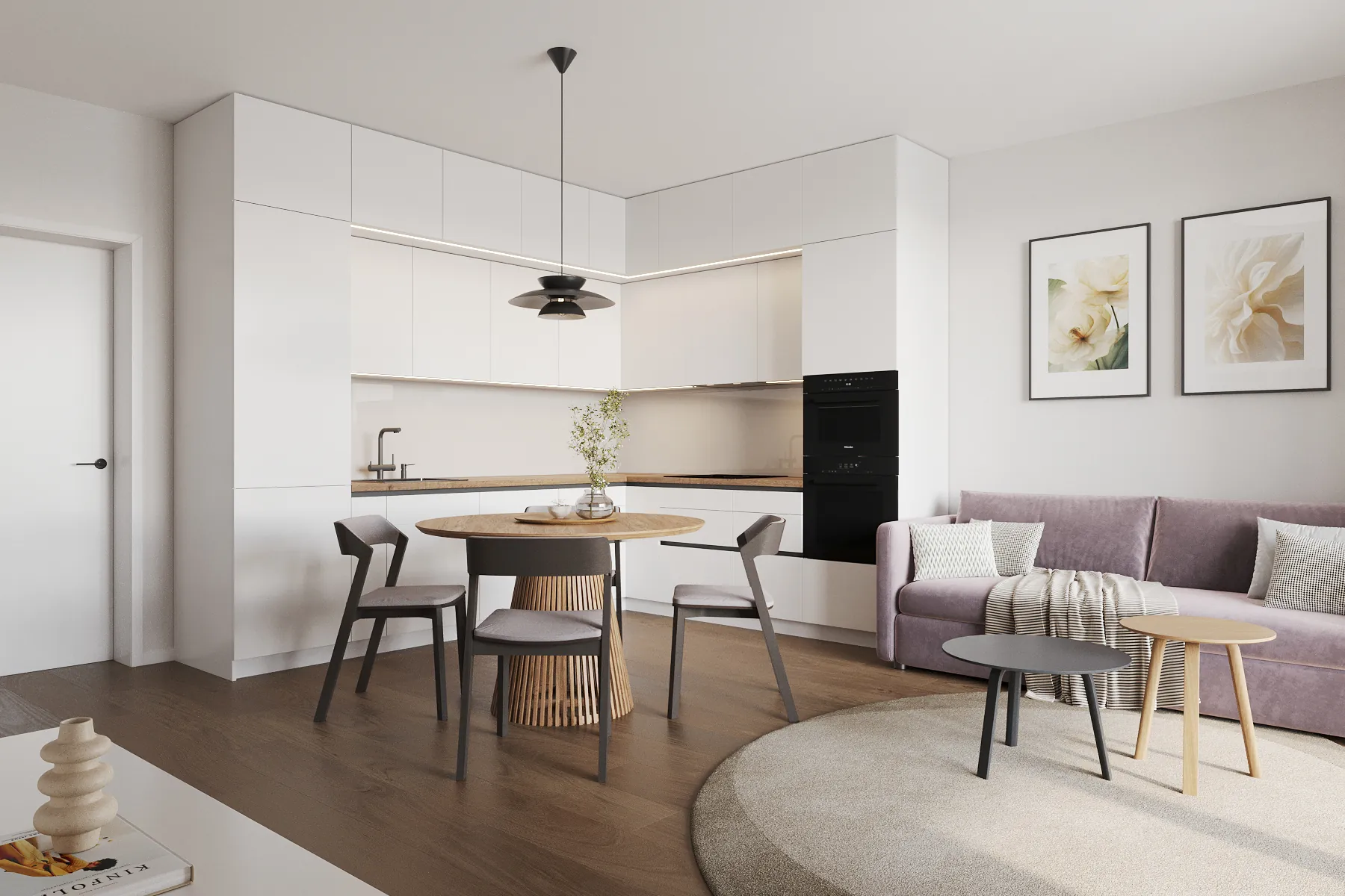 Ateliérový obývací pokoj s velkorysým sezením